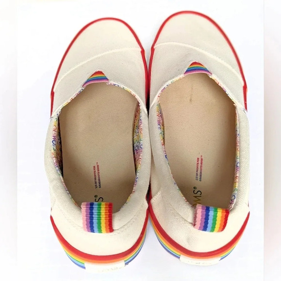 Tom's	 Women's Alpargata Fenix Slip-On White w/ Rainbow Stripes Sz 10 VGUC - Picture 10 of 12